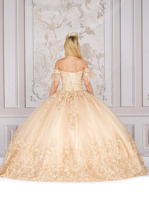 Bella Princess PQ1021 butterfly applique off shoulder ball gown by petite adele pq1021 — image 2.0