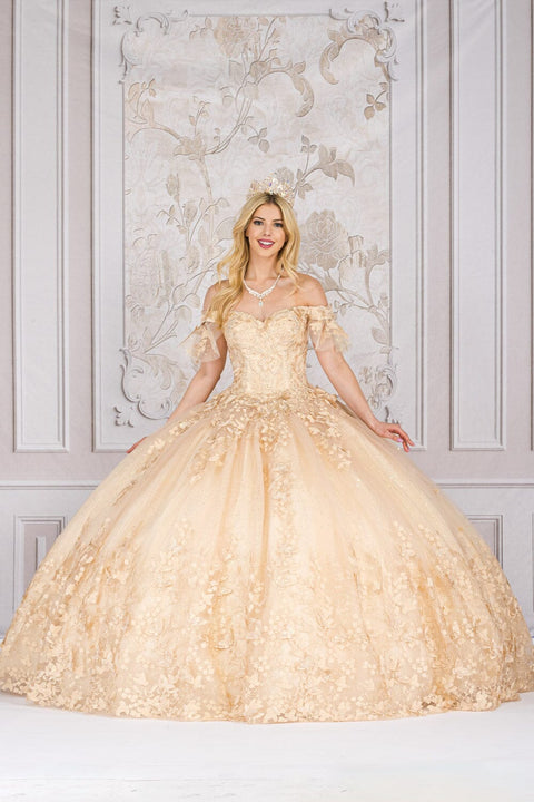 Bella Princess PQ1021 butterfly applique off shoulder ball gown by petite adele pq1021 — image 1.0