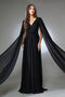 Amelia Couture AC0011 V-Neck Chiffon Gown with Cape Sleeves