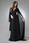 Amelia Couture AC0011 V-Neck Chiffon Gown with Cape Sleeves