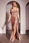 Ladivine CD775 Appliqué Satin Sleeveless Gown with Slit