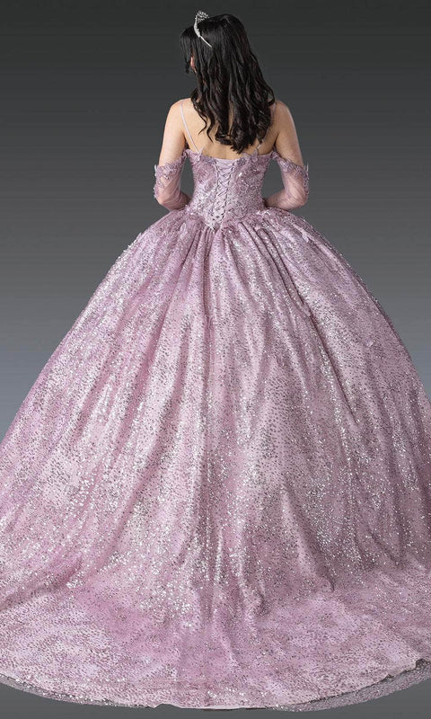 Dancing Queen 1904 - Butterfly Appliqued Cold Shoulder Ballgown