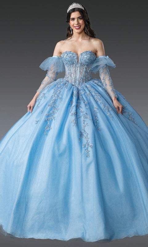 Dancing Queen 1910 Beaded Applique Sweetheart Illusion Corset Quinceañera Ball Gown
