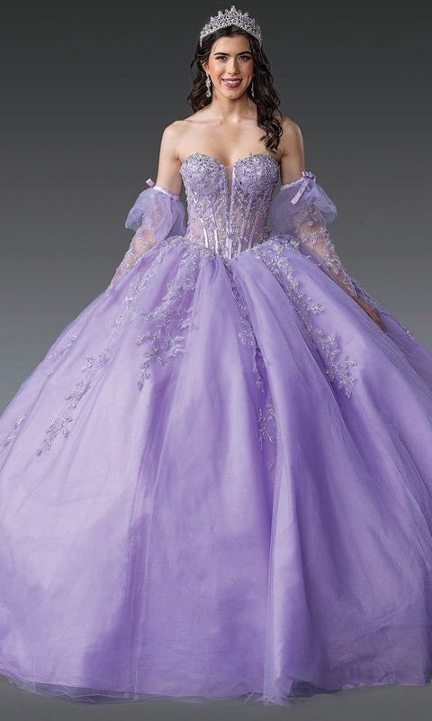 Dancing Queen 1910 Beaded Applique Sweetheart Illusion Corset Quinceañera Ball Gown