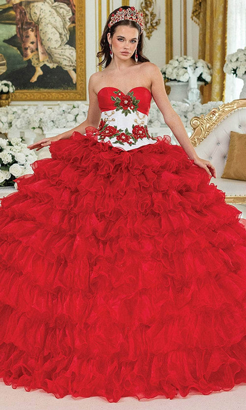 Dancing Queen 1934 - Floral Embroidered Strapless Ballgown