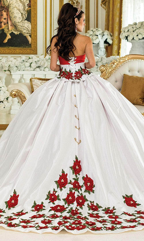 Dancing Queen 1934 - Floral Embroidered Strapless Ballgown