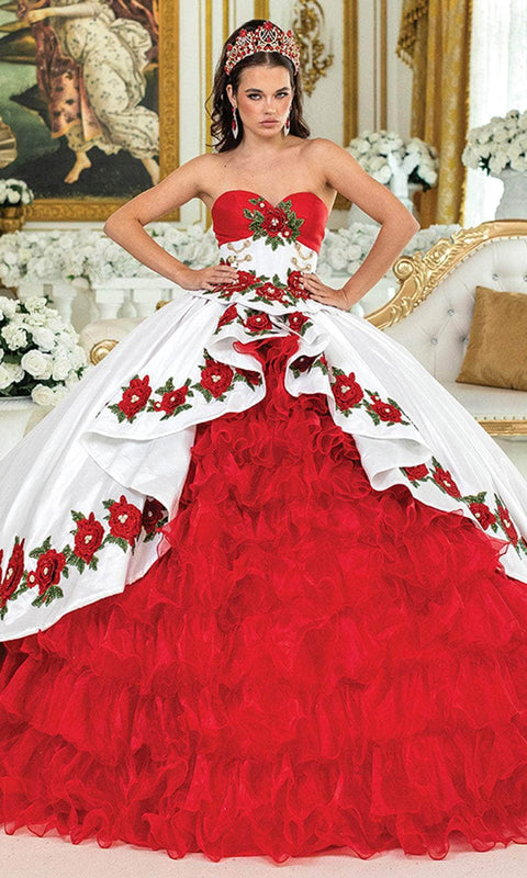 Dancing Queen 1934 - Floral Embroidered Strapless Ballgown