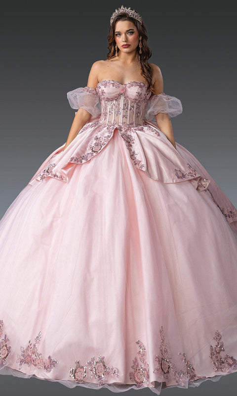 Dancing Queen 1963 Strapless Floral Embellished Princess Quinceañera Ball Gown