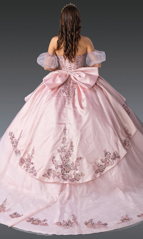 Dancing Queen 1963 Strapless Floral Embellished Princess Quinceañera Ball Gown