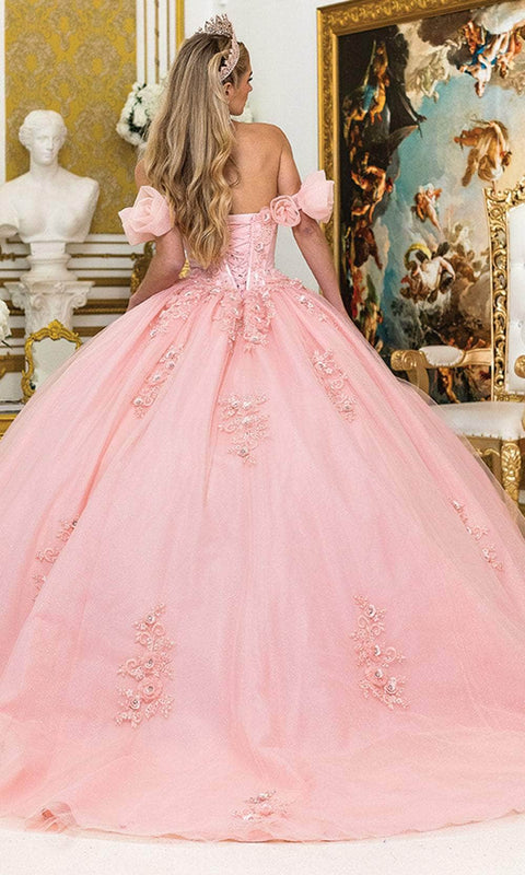 Dancing Queen 1976 - Lace-Up Puff Sleeve Off Shoulder Ballgown