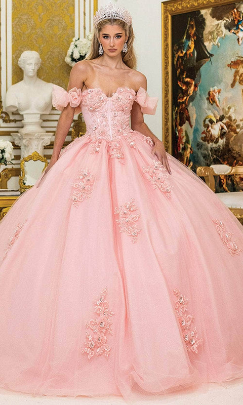 Dancing Queen 1976 - Lace-Up Puff Sleeve Off Shoulder Ballgown