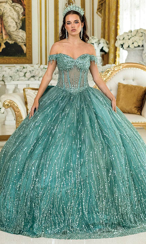 Dancing Queen 1982 - Off Shoulder Sequin Ballgown