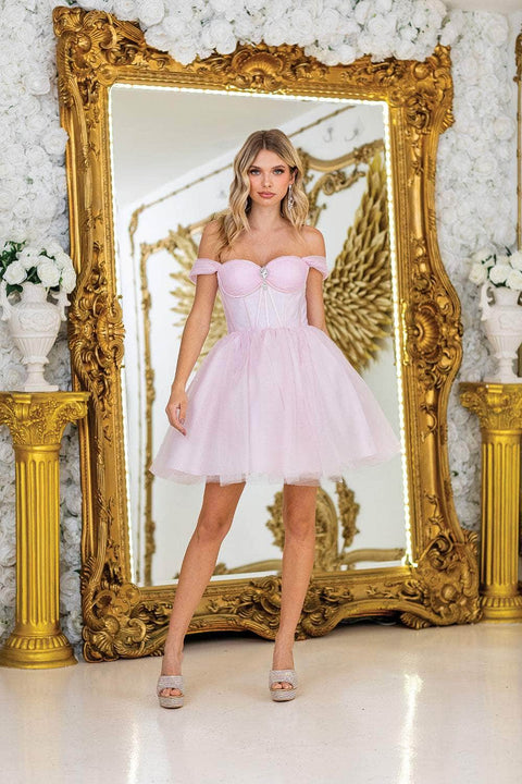 Dancing Queen 3394 Off Shoulder Tulle Short Homecoming Dress