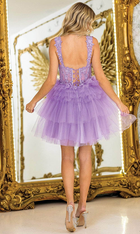 Dancing Queen 3402 - Lace Applique Short Tulle Dress
