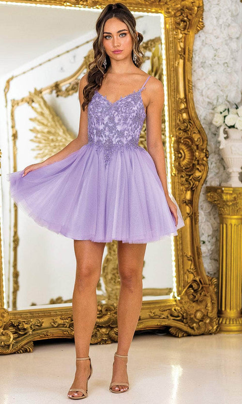 Dancing Queen 3413 - Embellished A-line Mini Dress with Straps