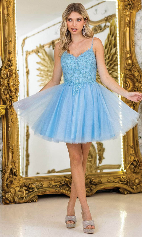 Dancing Queen 3413 - Embellished A-line Mini Dress with Straps