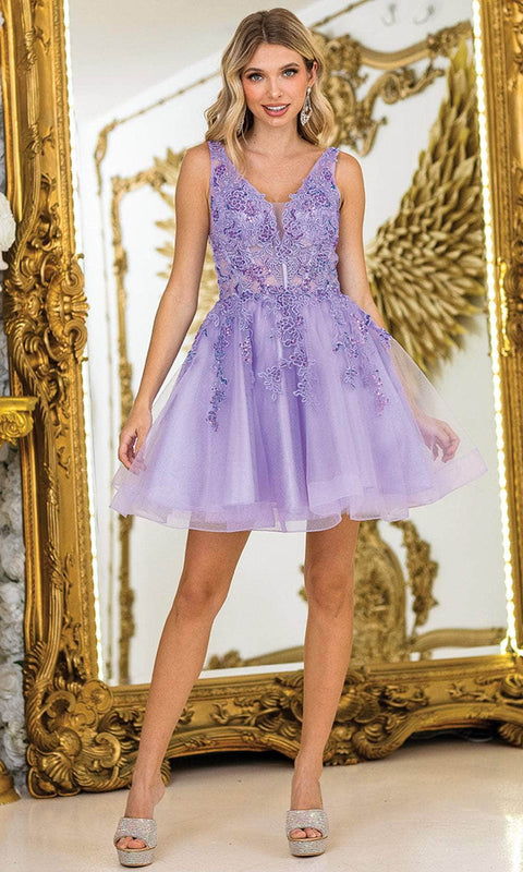 Dancing Queen 3414 - A-line Mini Dress with Lace-Up Back