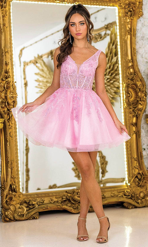Dancing Queen 3414 - A-line Mini Dress with Lace-Up Back