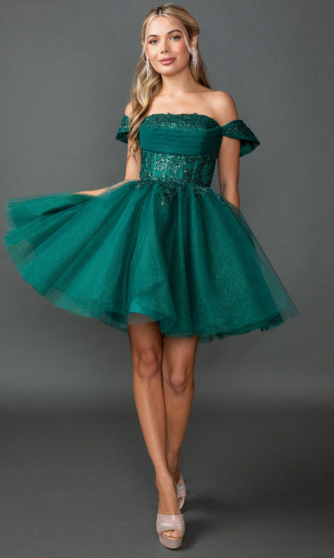 Dancing Queen 3433 Off Shoulder Sparkling Corset Short Homecoming Dress