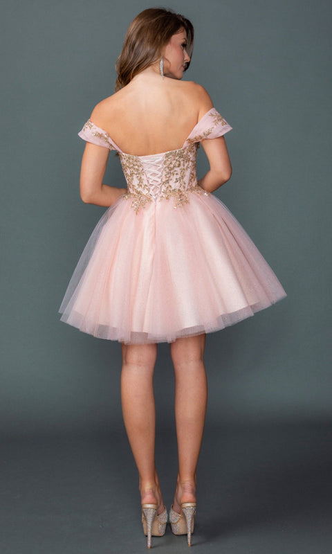 Dancing Queen 3433 Off Shoulder Sparkling Corset Short Homecoming Dress