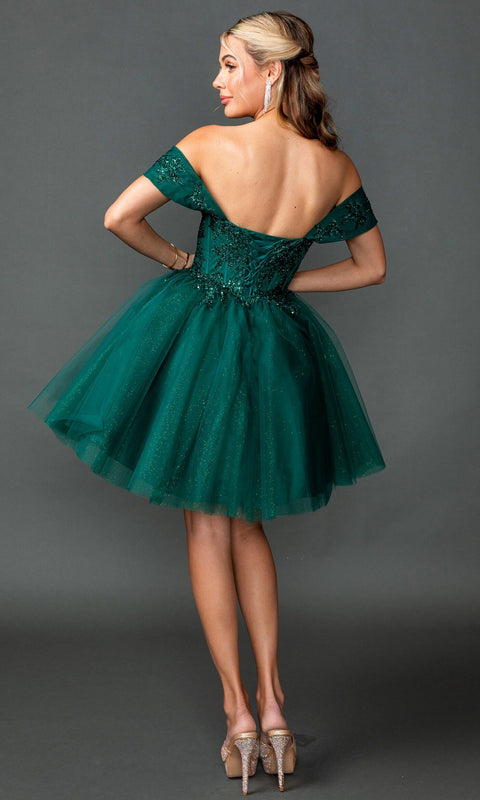 Dancing Queen 3433 Off Shoulder Sparkling Corset Short Homecoming Dress