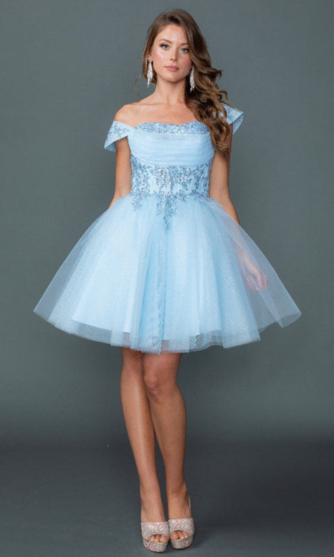 Dancing Queen 3433 Off Shoulder Sparkling Corset Short Homecoming Dress