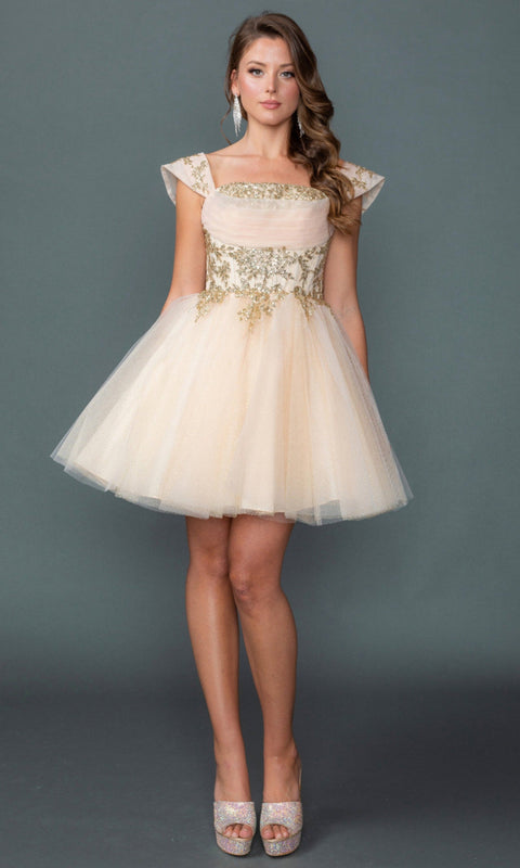 Dancing Queen 3433 Off Shoulder Sparkling Corset Short Homecoming Dress