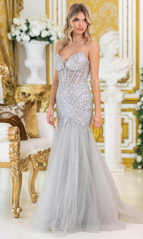 Dancing Queen 4468 - Deep V-Neck Trumpet Gown with Train