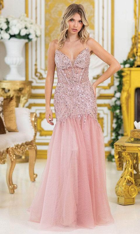 Dancing Queen 4468 - Deep V-Neck Trumpet Gown with Train