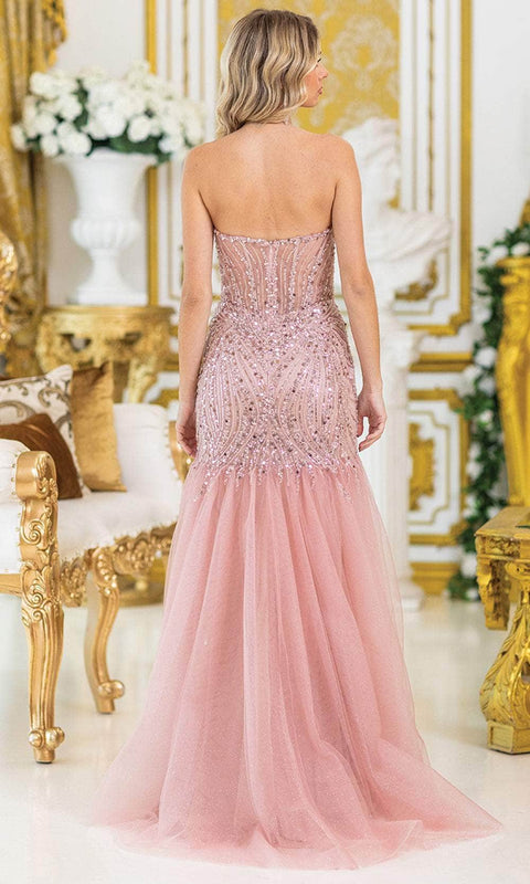Dancing Queen 4468 - Deep V-Neck Trumpet Gown with Train