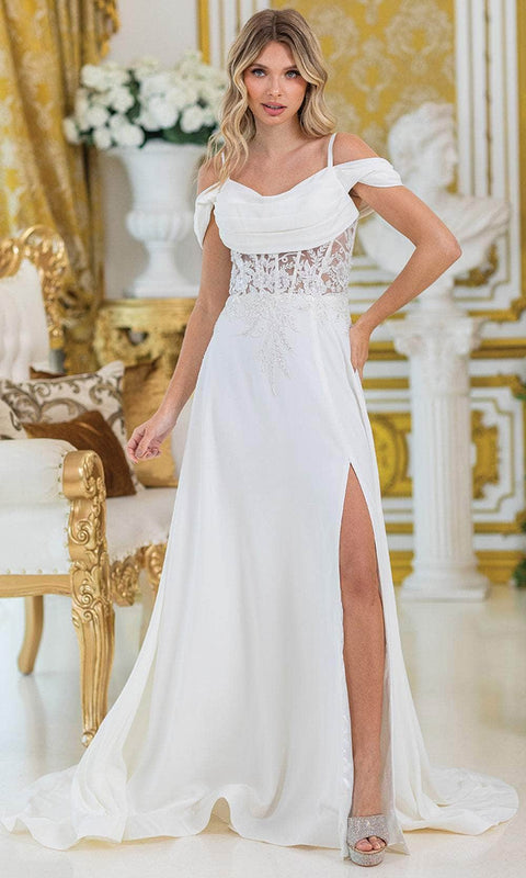 Dancing Queen 4474 - Beaded Lace Bodice Cowl Neck Gown