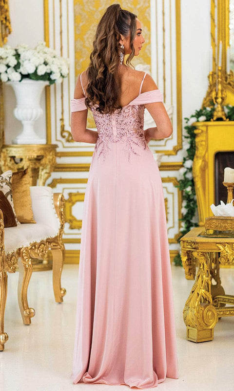 Dancing Queen 4474 - Beaded Lace Bodice Cowl Neck Gown