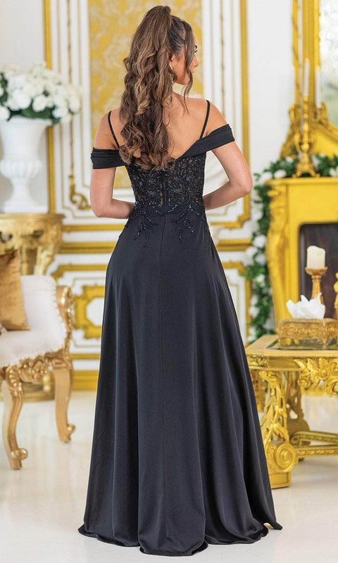 Dancing Queen 4474 - Beaded Lace Bodice Cowl Neck Gown