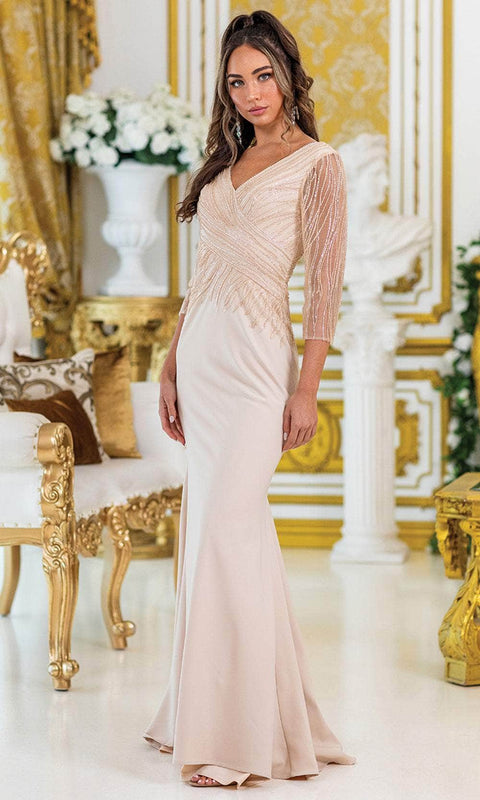 Dancing Queen 4475 - Long V-Neck Dress with Beading