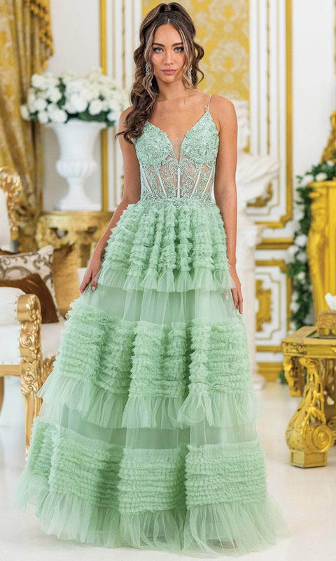 Dancing Queen 4476 - Beaded Appliqued Ruffle Ballgown