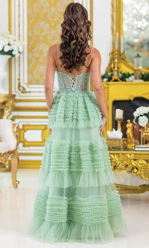 Dancing Queen 4476 - Beaded Appliqued Ruffle Ballgown