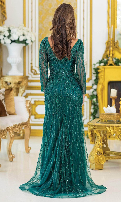 Dancing Queen 4479 - V-Neck Embellished Dress with Slit