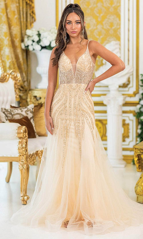Dancing Queen 4488 - Beaded Ornate V-Neck Trumpet Gown