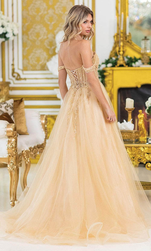 Dancing Queen 4490 - Off-Shoulder High Slit Gown
