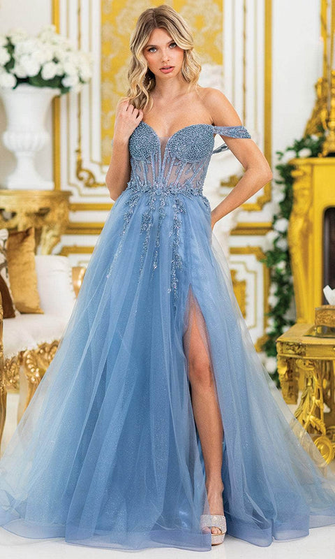 Dancing Queen 4490 - Off-Shoulder High Slit Gown