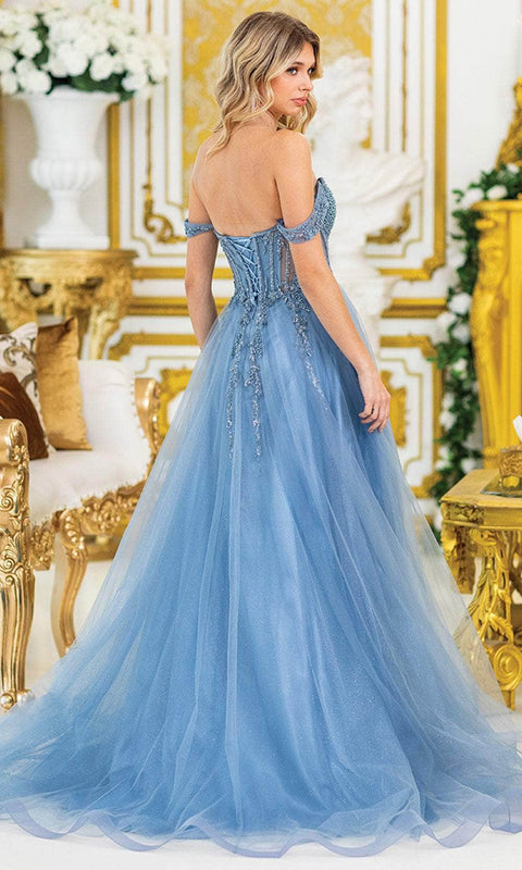 Dancing Queen 4490 - Off-Shoulder High Slit Gown