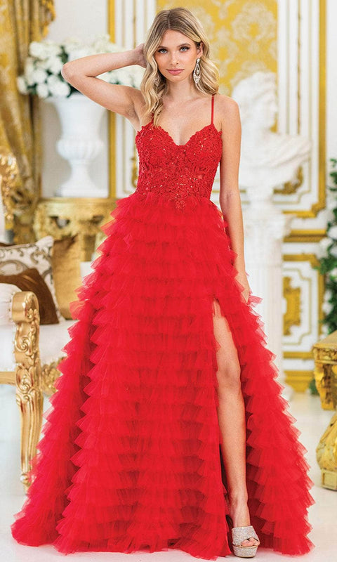Dancing Queen 4491 - Ruffled Skirt Sweetheart Neckline Gown