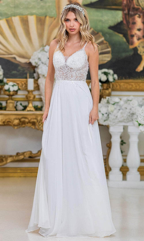 Dancing Queen 4500 - Deep V-Neck Flowy A-Line Gown