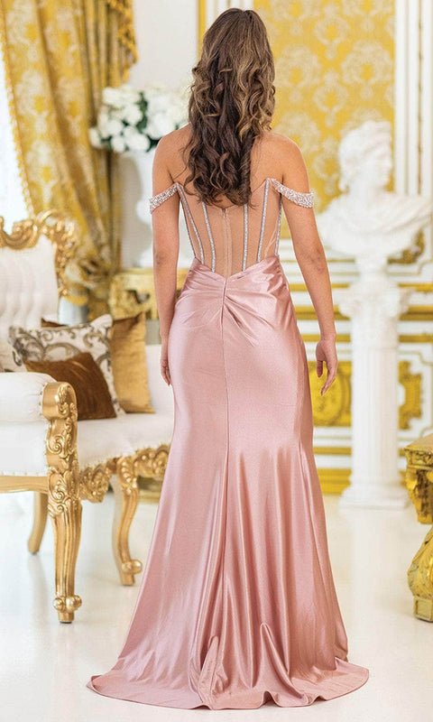 Dancing Queen 4508 - Beaded Illusion Corset Dress with Slit