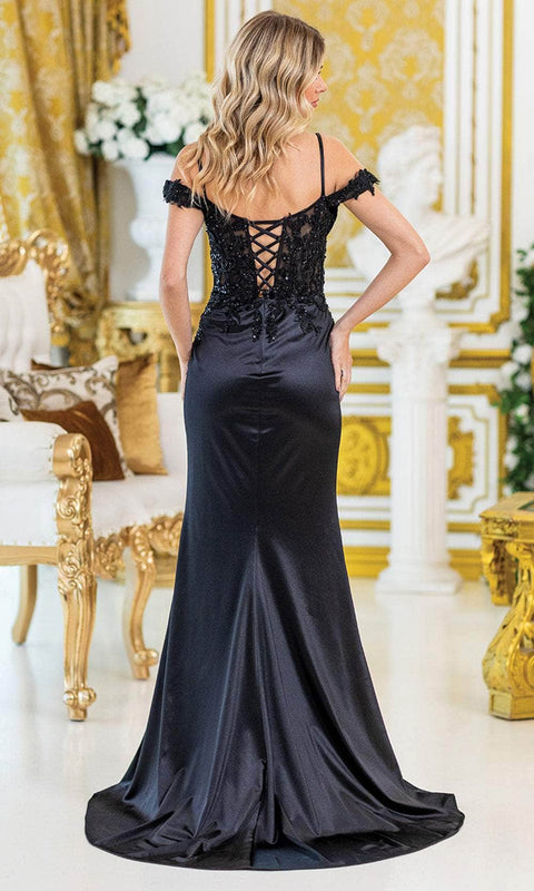 Dancing Queen 4514 - Beaded Appliqued Satin Slit Gown