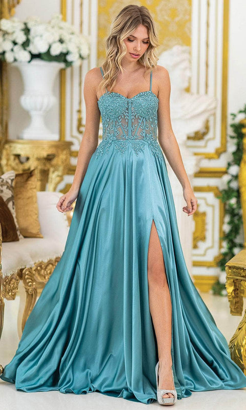 Dancing Queen 4520 - Sweetheart A-line Dress with Leg Slit
