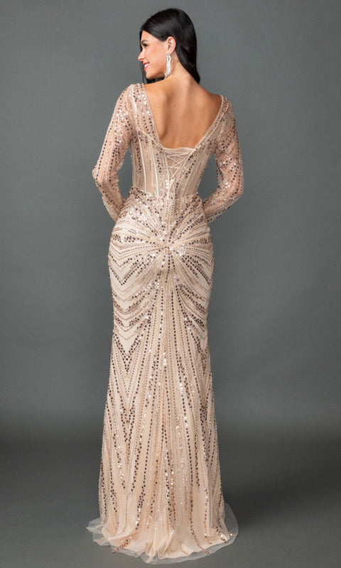 Dancing Queen 4550 Long Sleeve Sequin Sheath Prom & Evening Gown