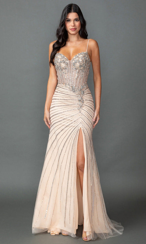 Dancing Queen 4566 Crystal Corset Spaghetti Strap Prom & Evening Gown