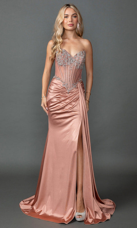 Dancing Queen 4570 Sparkling Applique Strapless with Side Drape Prom & Evening Gown