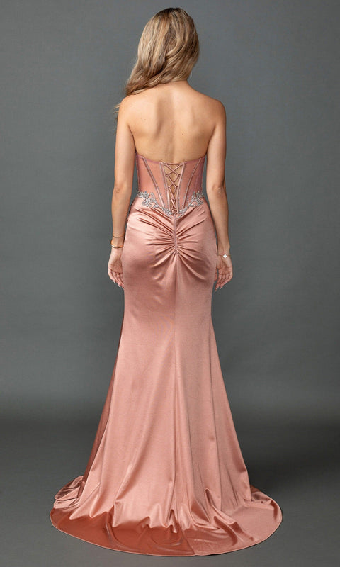 Dancing Queen 4570 Sparkling Applique Strapless with Side Drape Prom & Evening Gown